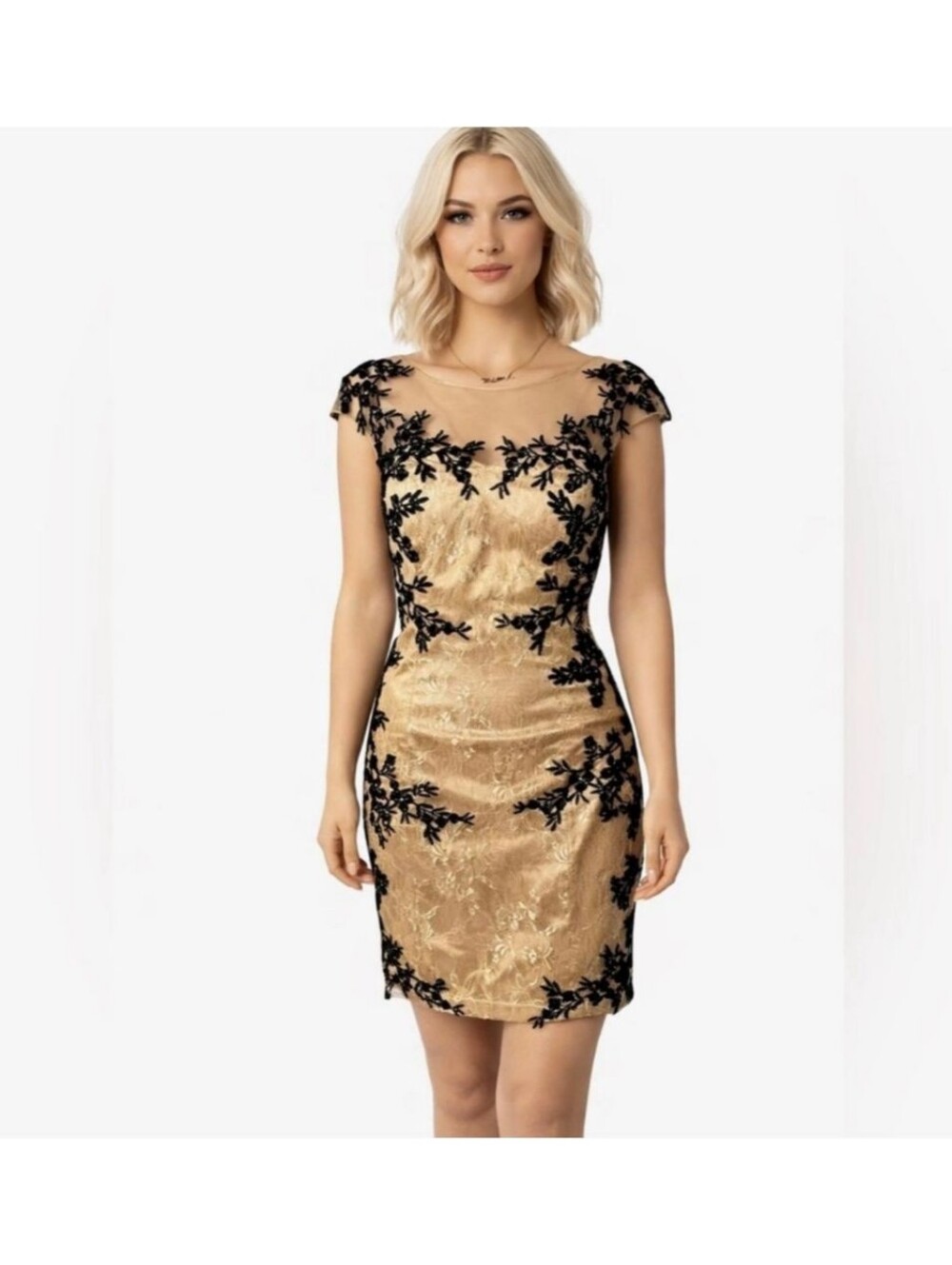 Decode 1.8 Gold and black Mesh Lace Embroidered Formal Dress